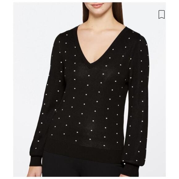 Daniel Rainn Sweaters - Daniel Rainn Black Keily Polka Dot Long Sleeves V-Neckline Sweater Size XL